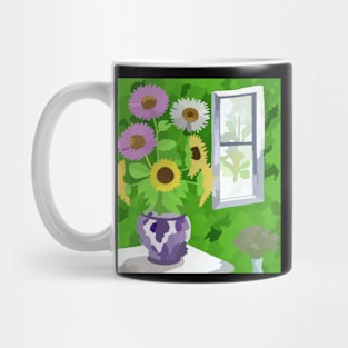 watercolor flowers by window in bathroom Mug